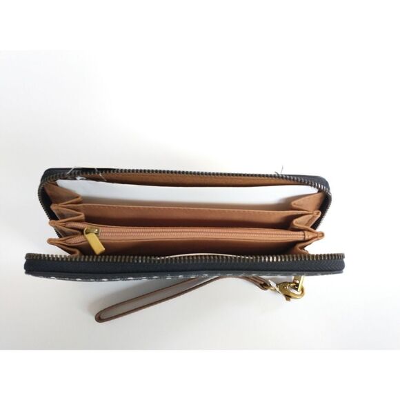 New! FOSSIL Logan RFID Wallet Zip Around Clutch Wristlet Strap Black Stripe - Picture 12 of 12